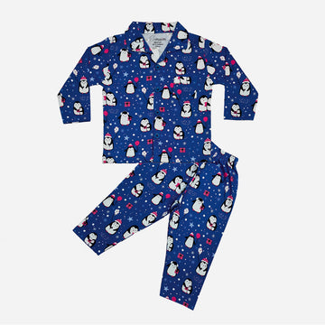 Full Sleeves Baby Pajamas with Penguin Print – Navy Blue